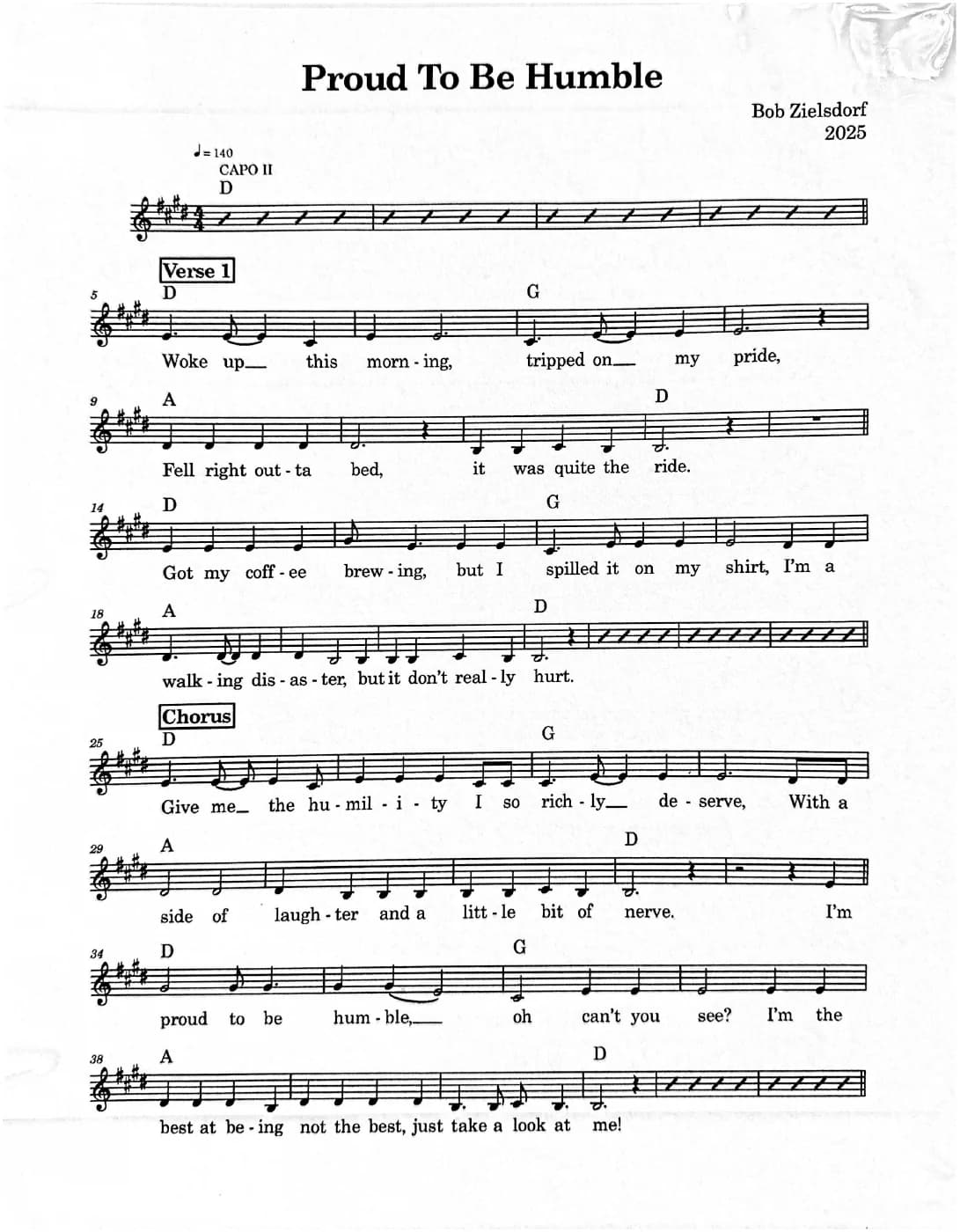First page of Proud to Be Humble by Bob Zielsdorf